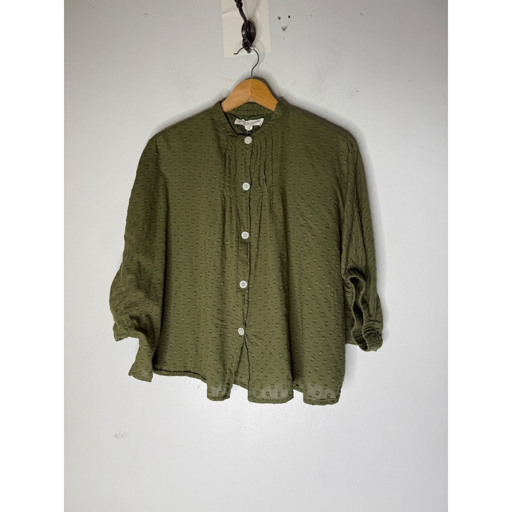Emerson Fry India Collection Olive Green Organic Cotton Clip Dot Blouse OS